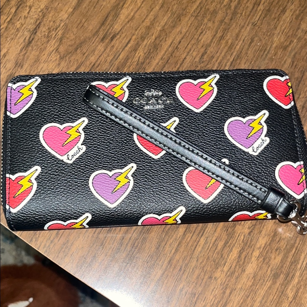 Coach Black Wristlet with Heart and Lightning Design